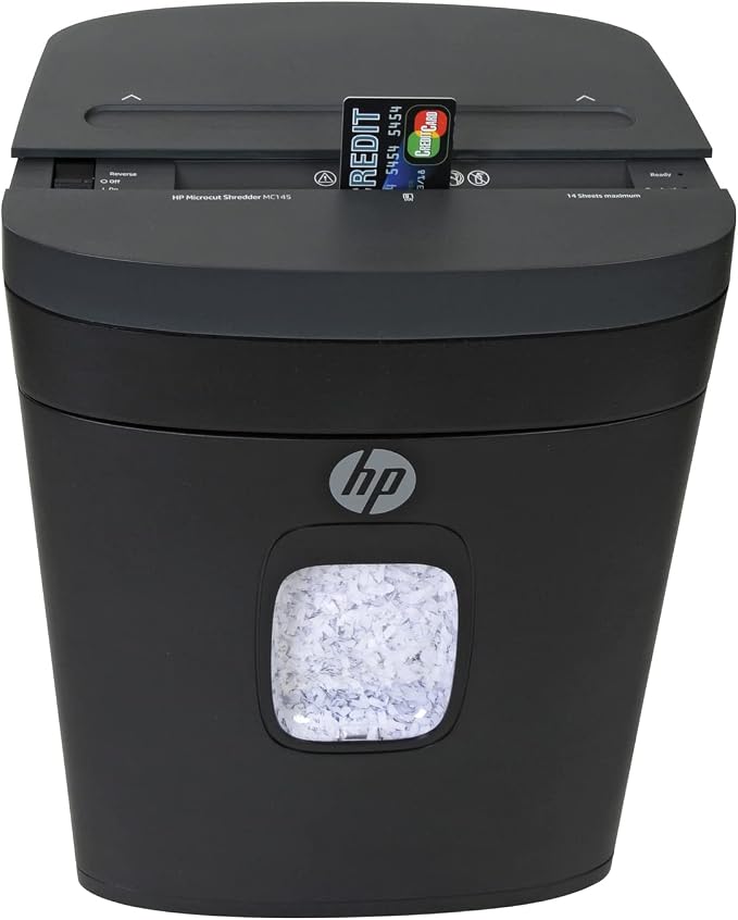 HP - Micro Cut Paper Shredder, 14-Sheet with Slide Top for Office | Micro Cut High Security Shredding, Slide Top Design, Pullout Basket, Rolling Casters, Home And Office Use