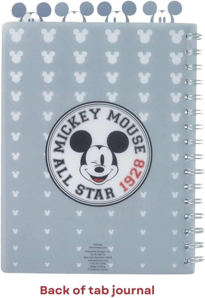 Disney Mickey Mouse Tab Journal Notebook, Spiral Bound, Cute Dividers, 8x7 | Vinyl Cover, Tabbed Dividers, Disney Mickey Mouse School & Office Supplies, Writing Journal, Diary, Travel Notebook, Notepad