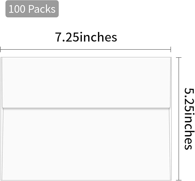 100 Packs 5x7 Envelopes, A7 Envelopes for Invitations | Self seal, Ideal for weddings/graduations/baby showers/ birthdays, 120g thick paper 5.28x7.13.