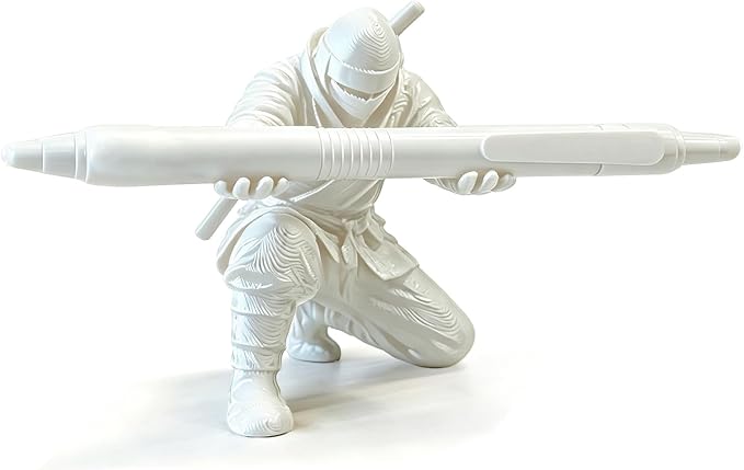 3D Printed Ninja Pen Holder - Cool Ninja Figurine Pen Stand, Decorative Desk Organizer for Office & Home (white)