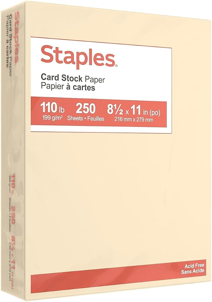 Staples Cardstock Paper, 8.5x11 Inch, 110 lb., Ivory, 250/Pack | Heavyweight stock for invitations, signage, and office or school projects.