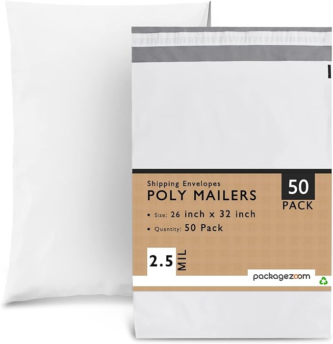 PackageZoom Poly Mailers 26x32 50 Pcs Self-Seal Shipping Envelopes For Businesses, Strong Adhesive Mailing Bags, Tear & Water-Resistant Protective Shipping Bags Light Grey