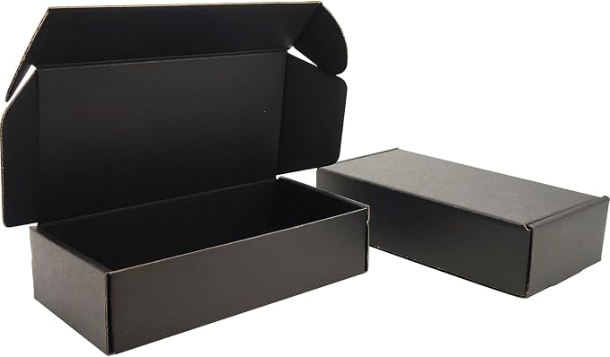 8x6x2 Shipping Boxes Set of 25, Black Mailer Corrugated Cardboard Box | for Packaging, Literature, Packing, Mailing, Storage, Small Business, Moving, Gift, Supplies, Quick Fold, Tab Locking