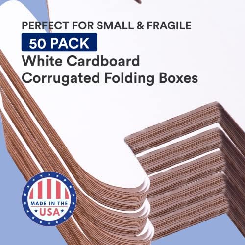 Box USA Small Shipping Boxes 7"L x 4"W x 2"H, 50-Pack - White Box Crush-Proof Mailers for Packaging, Storage, Gifts or Bulk Business Orders