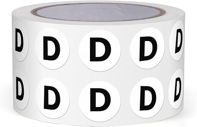 Letter D Round Labels 0.5 Inch Vinyl Circle Capital Alphabet Stickers Self-Adhesive Removable Waterproof Dots Tags for Home Office Inventory 1000 PCS | Self-Adhesive, Removable, Waterproof, Circle Capital Dots Tags, for Home Office Inventory Classroom
