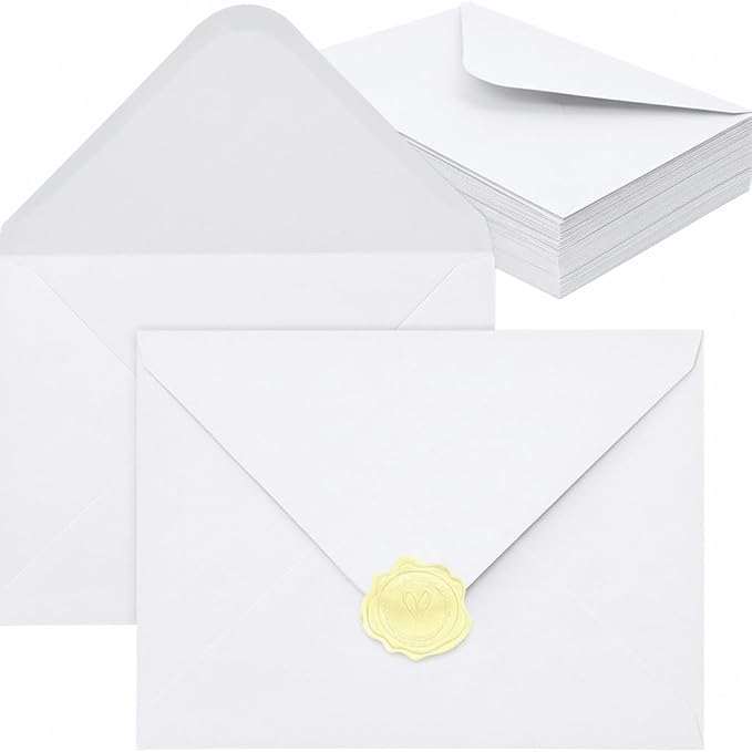 YINUOYOUJIA 50 PCS White Specialty Paper Envelopes A7, 5 x 7 Envelopes for Invitation, Great for Wedding Invitation Cards, Photos,Perfect for Birthday, Baby Shower, Graduation, Christmas