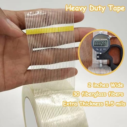 Valley'sYuMiao 6 Pack Mono Filament Strapping Tape, 2 in×60yds, Reinforced Strapping Fiberglass Packing, Clear Heavy Duty Wearproof Tape, Extra Thickness 5.5 mils