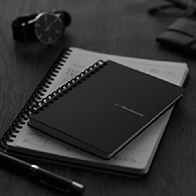 Maruman Mnemosyne Spiral Notebook, 160 Pages, A5, 5.83"x8.27", 5mm Dot Grid | Professional Black Cover, Dotted Paper, Twin-Wire Bound To Lay Flat, Perforated Pages, For School & Office, Made in Japan