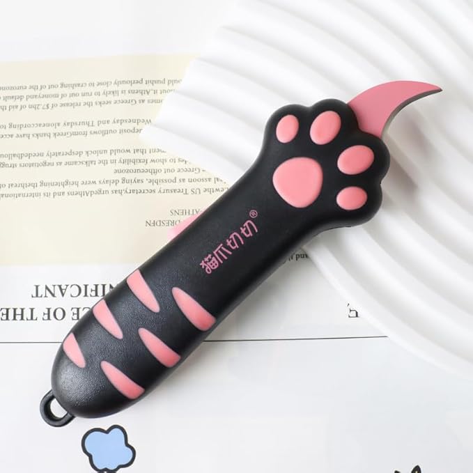 Cat Paw Box Cutter Retractable with Cat Paw Handle, Multifunctional Knife Set (Black)