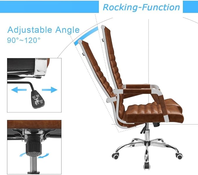 Furmax Ribbed Office Chair High Back PU Leather Executive Conference Chair Adjustable Swivel Chair with Arms (Bicolor Retro Brown)