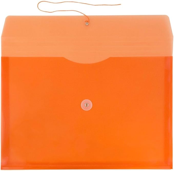 JAM PAPER Plastic Envelopes with Button & String Tie Closure - Letter Booklet - 9 3/4 x 13 - Orange - 3/Pack