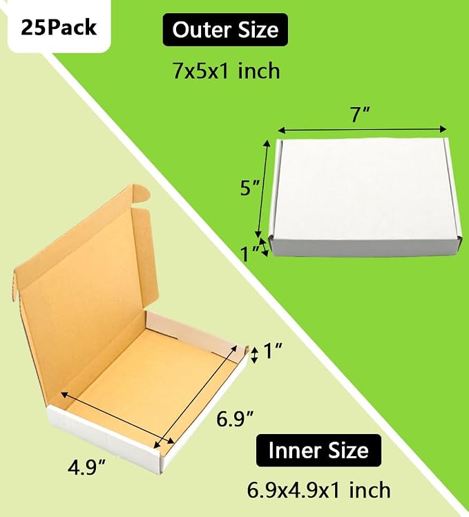 7x5x1 inches Shipping Boxes 25 Pack,TUKYLIL White Corrugated Cardboard Box,Mailer carton for Packaging Small Business,Gifts,Craft,Jewelry,daily supplies