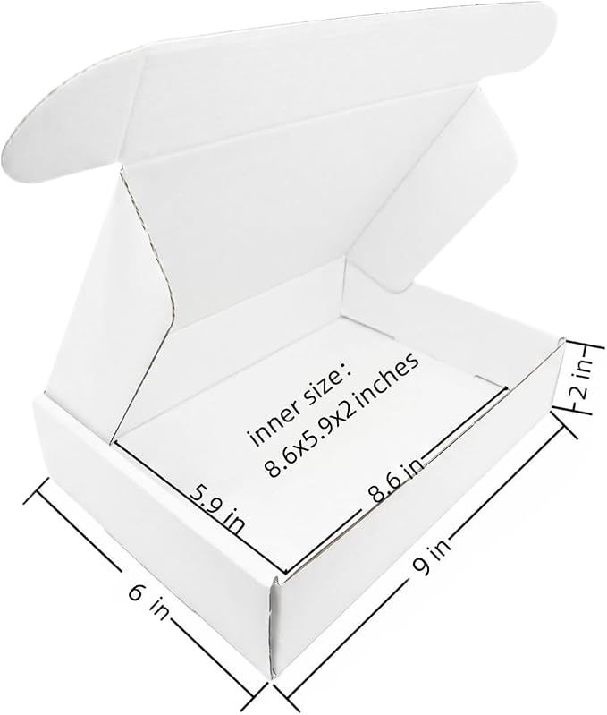 9x6x2 Inches 50 Pack White Corrugated Cardboard Shipping Boxes | Mailer Boxes, For Business Packaging, For Mailing