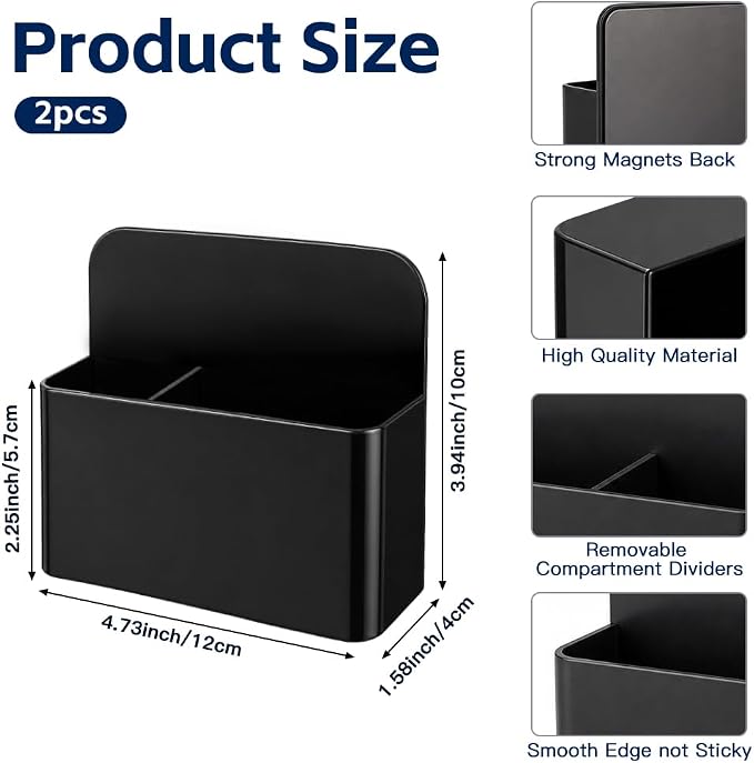 Magnetic Pencil Pen Holder, 2 PCS Dry Erase Marker Holder for Whiteboard, Black Magnet Storage Pencil Cup Case Box Fridge Organizers Locker Accessories for Office School Classroom Teacher Must Haves
