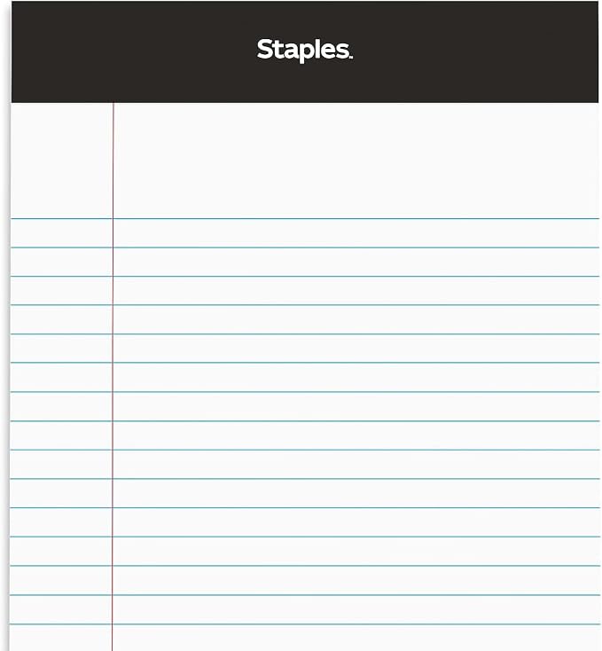Staples Notepads, 5x8 Inch, Narrow Ruled, White, 12-Pack | 50 sheets per pad. Compact size for notes, lists, and everyday writing.