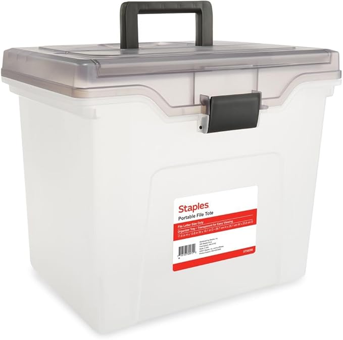 STAPLES File Box File Portable Tote, Letter Size, Clear, 4/Carton