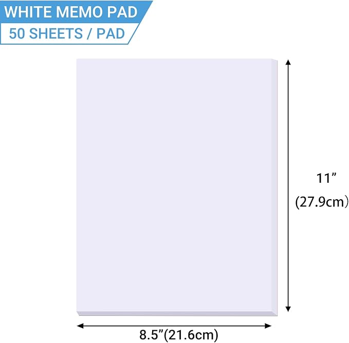 zmybcpack 6 Pack Blank White Memo Pads 8.5X11 Inch Unlined Note Pad Scratch Pads for Office, School, and Home Use (Each Pad 50 Sheets)