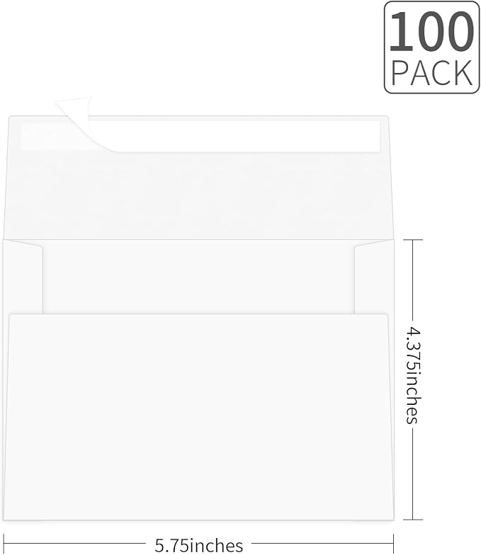 A2 Envelopes 100 Pack Envelopes for Invitations（White） | Self Seal Envelope for 4.25x5.5 Cards,4 3/8" x 5 3/4" Envelopes For Postcards, Photos，RSVP, Greeting Cards