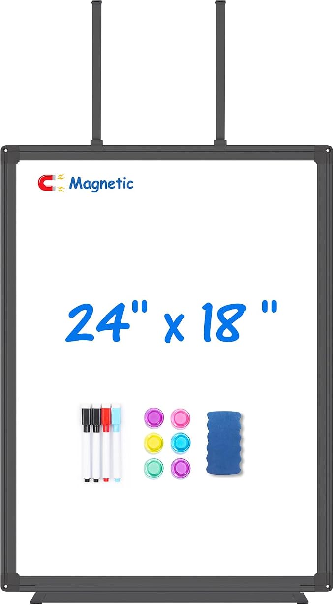 Maxtek Black Magnetic Dry Erase Board for Door 24 x 18 in | No-Drill Adjustable Long Arm Hook Mount, Portable Hanging Whiteboard For Home, Dorm, Office, Cubicle And Small Spaces