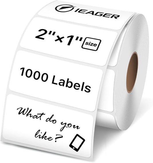 iEager 2x1 Inch Thermal Labels, White Rectangle Thermal Printer Stickers, Durable Shipping Label Printer Sticker for Barcode, Name, Address, 1000 Labels/Roll