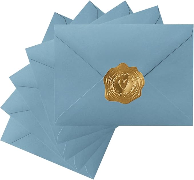 50 Pack A7 Colorful 5x7 Envelopes V Flap Invitation Envelopes for 5x7 Cards, Birthday, Weddings, Graduations, Greeting Cards, Baby Shower 5.24 x 7.24 Inches (Dusty-Blue)