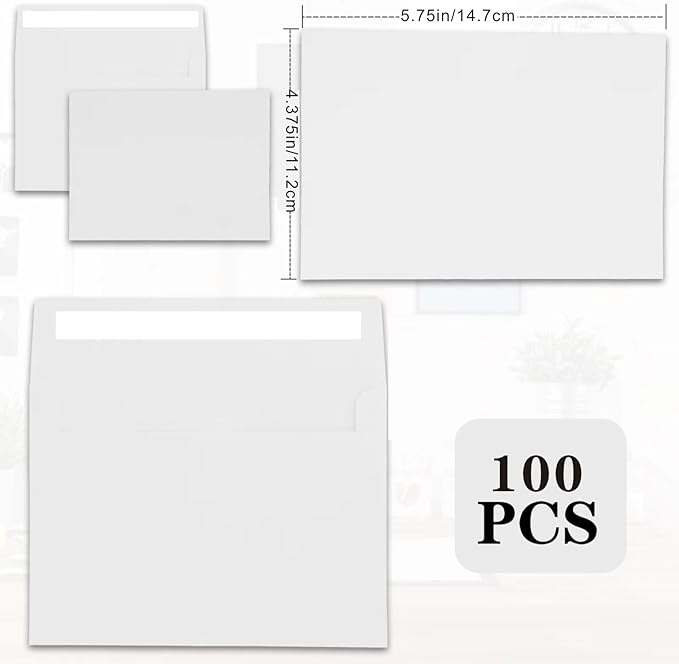 100Packs A2 White Envelopes 4x 5 Inch Card Envelopes,Self Seal for Weddings, Greeting Cards，Mailing， Invitations, Photos, Postcards