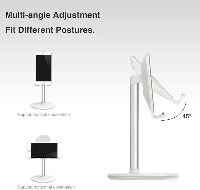 Bright Stone Phone Stand for Desk, Adjustable Cell Phone Holder for Desk, Compatible with 4"-12.9" Phones/Tablet/iPhone/iPad/Switch (White)