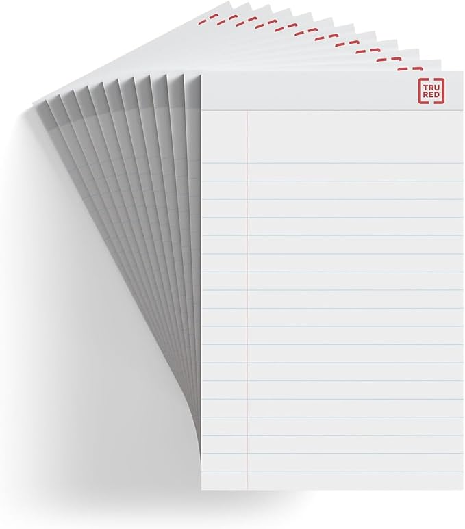 Sustainable Earth by STAPLES Notepads, 5” x 8”, Wide Ruled, White, 50 Sheets/Pad, 12‑Pack