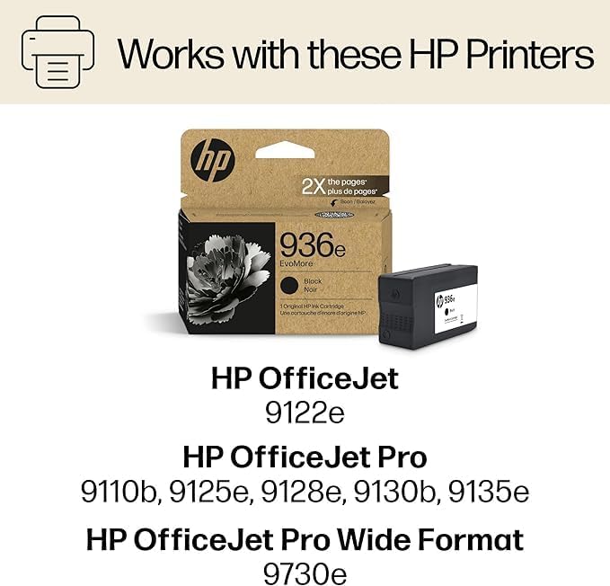 HP Original 936e Black EvoMore Ink / 936 Tri-Color Ink Cartridges (2-Pack) | Works with Printer Series: OfficeJet 9120, Pro 9100, Pro Wide Format 9700 | Carbon Neutral | C84QZLN
