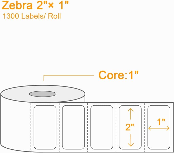 【15600 Labels/12 Rolls】 3-Proof 1" Core Labelebal 2" x 1" Direct Thermal Label (51mm x 25mm) Multipurpose Shipping Address Barcodes Labels Compatible for Zebra & Rollo Desktop Label Printer