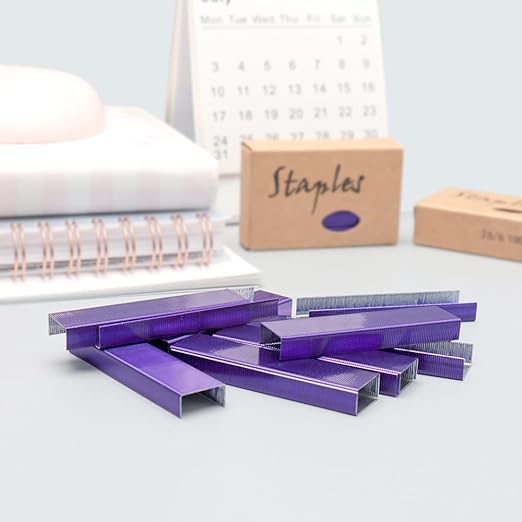 NatSumeBasics 3000 Purple Staples 26/6 Standard Colored Staple Refill for Desk Stapler, 1000 Per Pack, Total 3 Pack Staples (Purple)