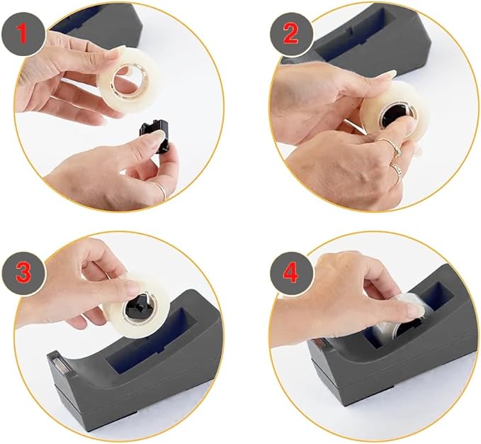 Desk Tape Dispenser with 6 Rolls Clear Tape, Desktop Tape Holder with Non-Slip Nano Adhesive Base, 1 Inch Core Tape Dispenser for Home Office School Supplies