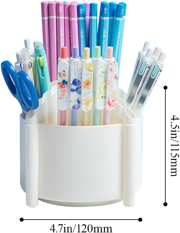 M&G 360 Degree Rotating Desk Organizer, 4 Slot Pencil Holder with Stickers, Multi-Purpose Cute Pen Pencil Cup for Make Up Brush Office School Home (White)