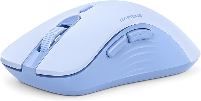 RAPIQUE Bluetooth Wireless Mouse, Dual Bluetooth & 2.4GHz, Light Blue | Quiet Clicks, Right-Hand Ergonomic 6 Button, Adjustable DPI, AA Battery, 3-Device Switching for Laptop, PC, Mac, Tablet