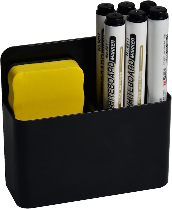 Magnetic Dry Erase Marker Holder - Multi-Surface Pen & Marker Holder for Fridge, Whiteboard, Locker - School, Office, Home - 1 Pack, Black