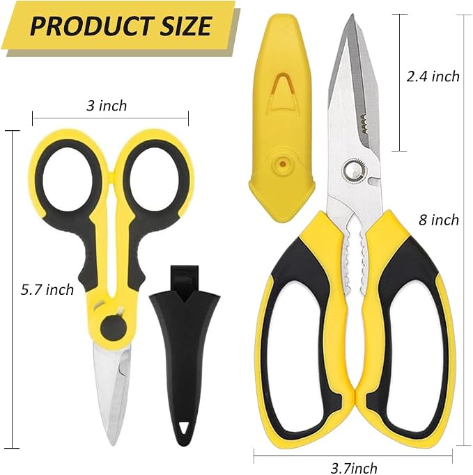 Heavy Duty Scissors, Sharp Scissors All Purpose Heavy Duty with Serrated Edge, Comfortable Non-Slip Handle, Easy Cutting Cardboard, Wires, Fabric, Leather, Iron Mesh (Yellow)