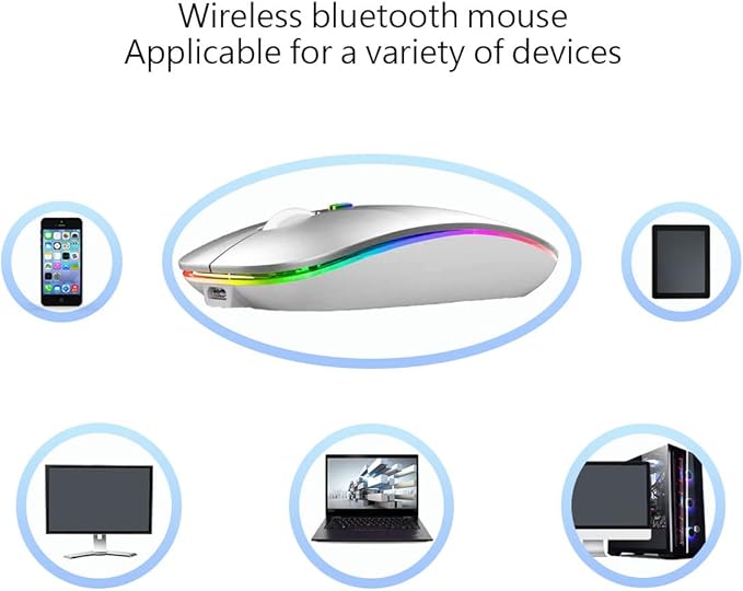 Wireless Bluetooth Mouse Rechargeable Laptop Mice with LED Lights Silent Slim Use(BT5.2 and 2.4G Portable USB Receiver)Dual Mode Computer Mouse for Laptop/iPad/Tablet/Apple/Computer/Mac(Silver)