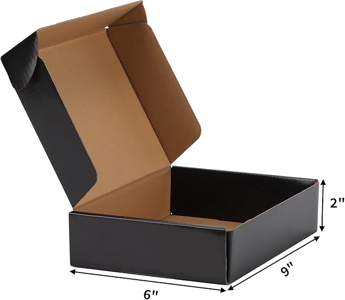 EXYGLO Shipping Cardboard Boxes for Small Business, Packing and Mailing, 9x6x2 - Pack of 25, Black