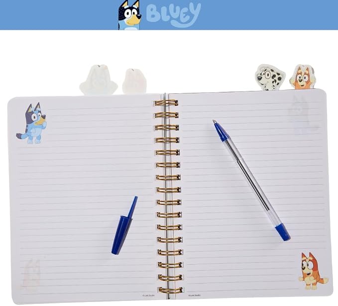Bluey Tab Journal Notebook, Spiral Bound, 96 Lined Pages, 8 x 7 inches