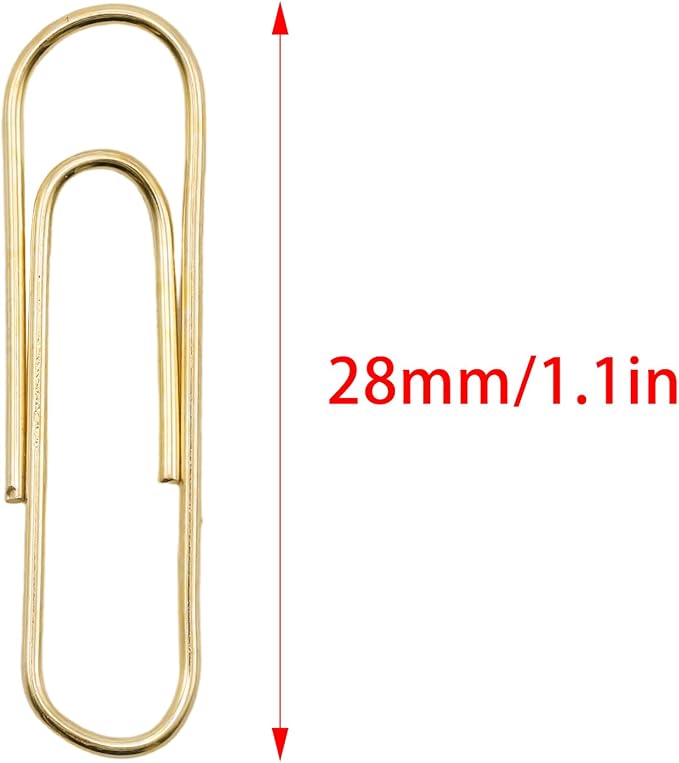 100 Pcs Gold Paper Clips, 1.1 Inch (28mm) Colorful Paperclips | Colored Paper Clips, Rust Proof, for Office, School, DIY, Bookmarks and Document Organization