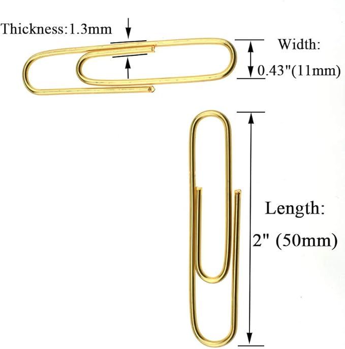 HAHIYO Paper Clips Large 2 inches Length Gold Paperclips Vinyl Coated Prevent Scratching Tearing The Pages Sturdy for Bookmark Organize Home Office School 80 Pack