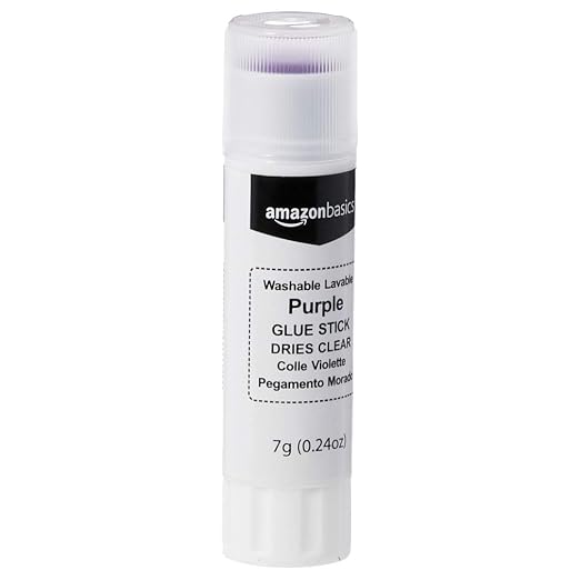 Amazon Basics Purple Washable School Glue Sticks for Classroom Supplies and Craft Projects, Dries Clear, 0.24-oz Stick, 60-Pack