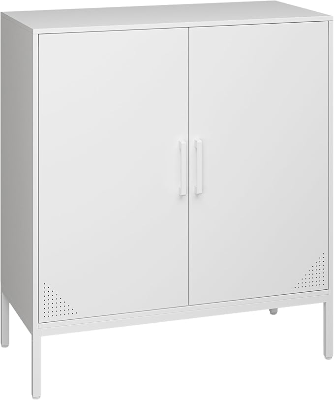 Metal Storage Cabinet,Storage Locker Cabinet with Shelves 2 Door Lockable Cabinet White Locking Tool File Cabinet Sideboard for Office, Garage, Bathroom