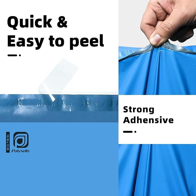 POLYSELLS 1000 pcs 10x13 Inches Blue Poly Mailers Shipping Envelopes, Strong Adhesive Sealing, Waterproof, and Tear-resistant Postal Mailing Bags for Clothing, Books, and Accessories