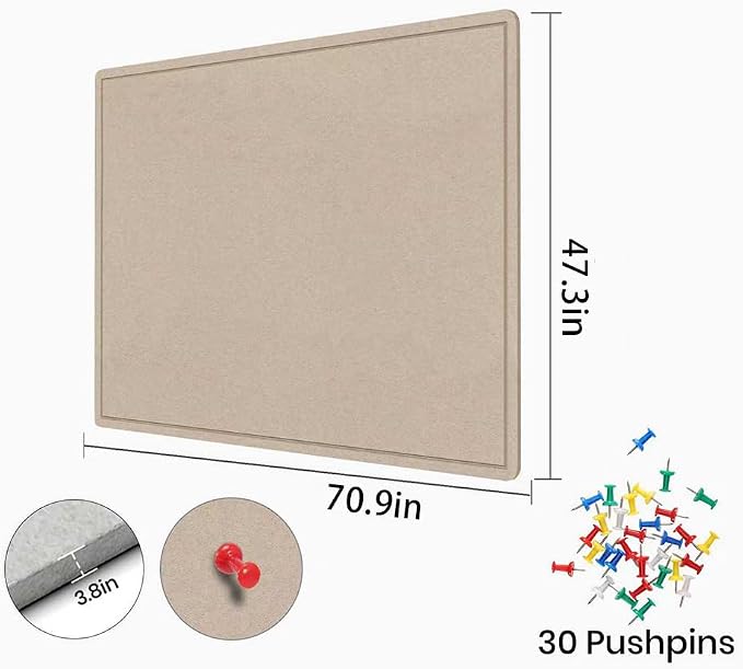 Large Bulletin Board 72" x 48" Felt Cork Board,Decor Pin Board, Beige Brown | Cork Board Alternative for Wall, Foldable Self-Adhesive Vision Board Prayer Board with Pushpins for Home Office Classroom