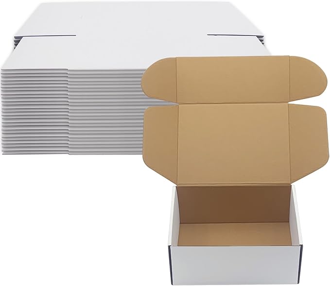 9x7x4 inch Shipping Boxes Set of 25， White Corrugated Cardboard Box Mailer Boxes for Packaging Small Business Shipping，Mailing Boxes Bulk for Birthday Wedding Party Book Literature Gift Giving