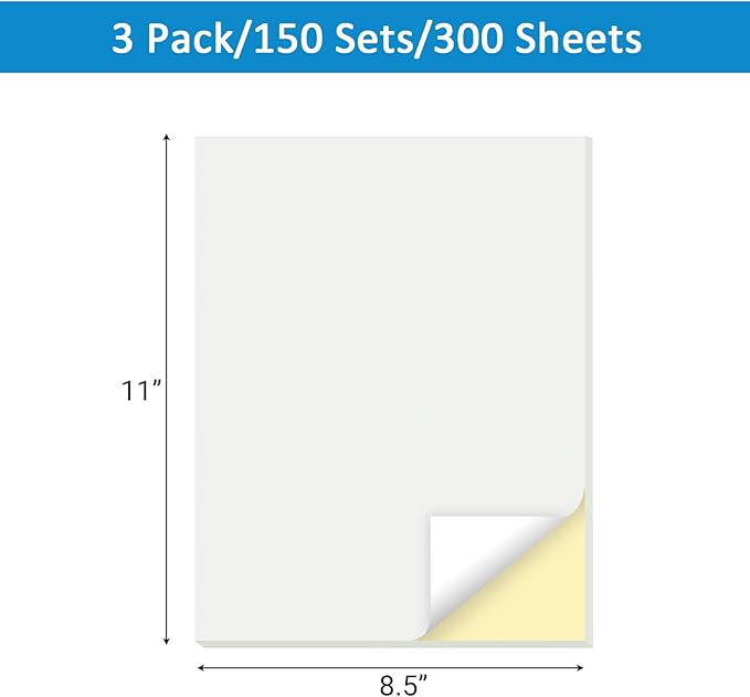 150 Sets 8.5X11 Inches Blank Carbonless Notepad, 2-Part Blank Carbonless Lab Notebook, Carbon Duplicate Copy Paper (50 Sets each Pad, 3 Pads)