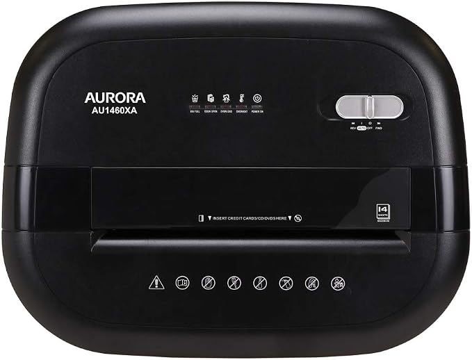 Aurora Anti-Jam 14-Sheet Crosscut Paper/CD and Credit Card Shredder/with 6-Gallon pullout Basket 120 Minutes Continuous Run Time