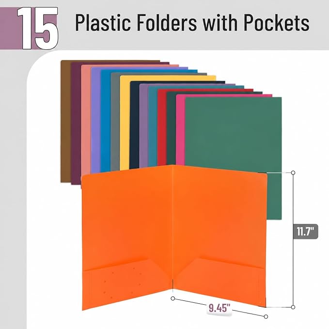 Mr. Pen- Plastic Folders with Pockets, 15 pcs | Aesthetic File Folder with Business Card Slot, 2-Pocket Folder, Back to School, Office, Filing Supplies