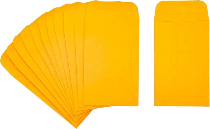 ESSENTIAL #1 250 Piece Coin Envelopes 2.25" x 3.5" with Gummed Flap, Small Parts Envelope for Home and Office Use (Yellow -250)
